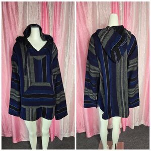 Molina Baja Blue Mexican Blanket Hoodie Pullover Jacket Size XL